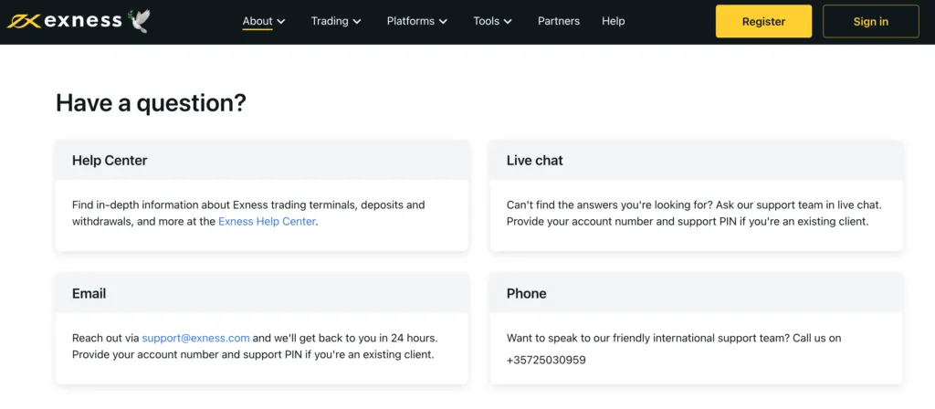 Different ways to Contact Exness in Nigeria